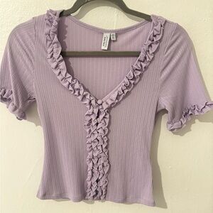 Lavender Ruffle Trim Women's Top